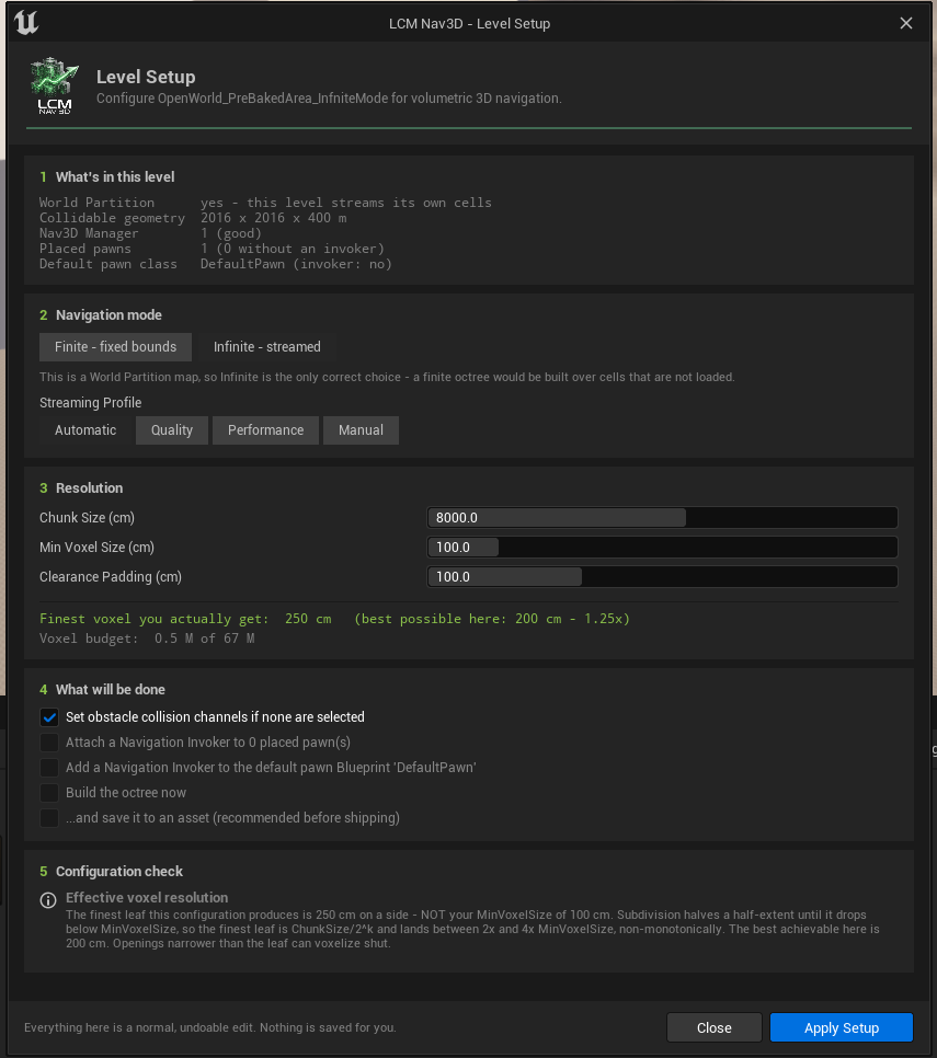 Setup Wizard panel